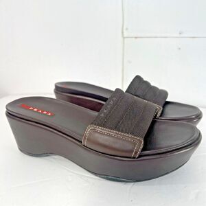 Vintage Y2K Prada Platform Slide Sandal Brown Sport Size 37.5  US 7.5